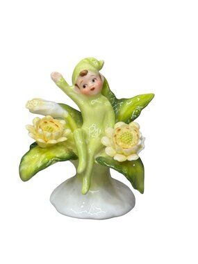 Napcoware Bone China Flower Fairy Figurine Green Yellow Vintage Flower of Month